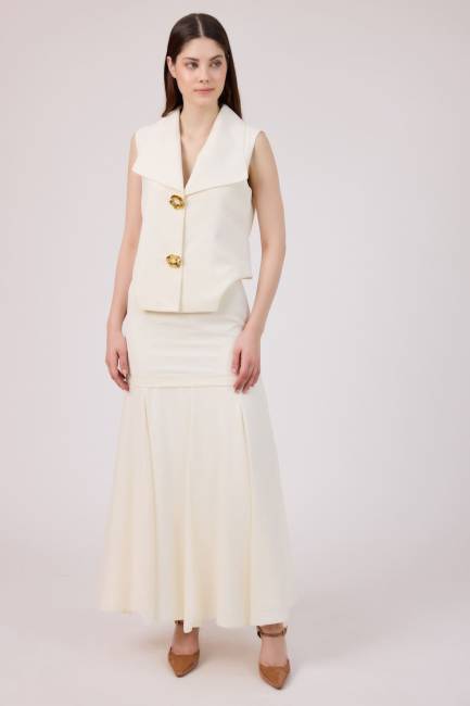 Geniş yakalı düğmeli yelek - Thumbnail