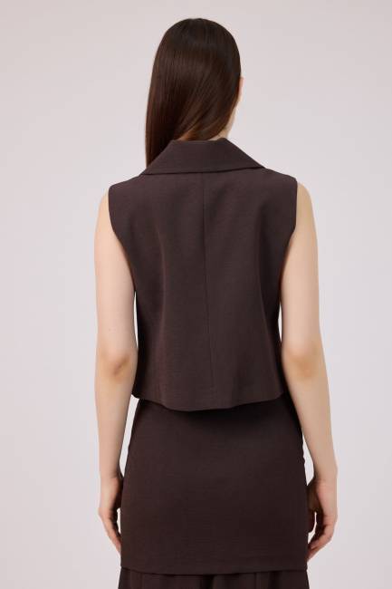 Geniş yakalı düğmeli yelek - Thumbnail