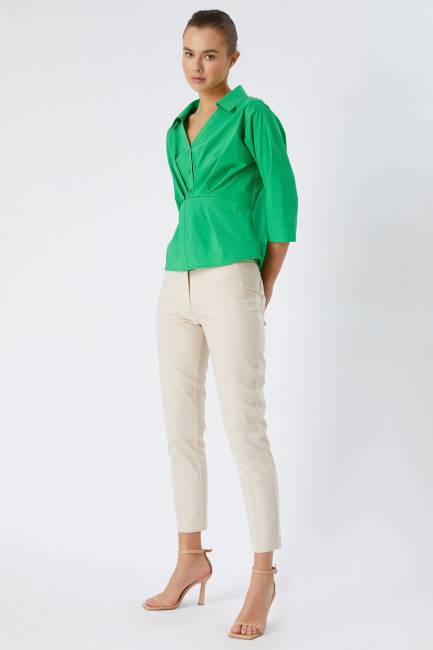 Geniş yakalı poplin gömlek - Thumbnail