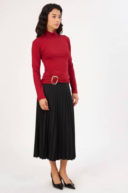 Gold toka detaylı boğazlı yaka bluz - Thumbnail