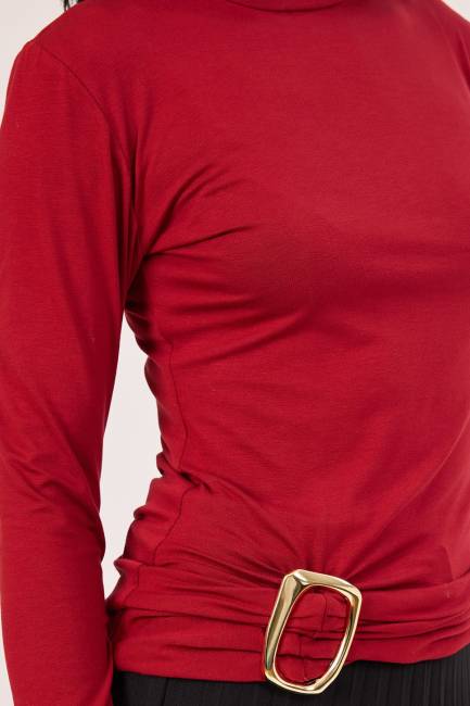 Gold toka detaylı boğazlı yaka bluz - Thumbnail