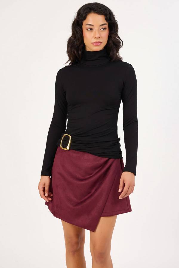 Gold toka detaylı boğazlı yaka bluz