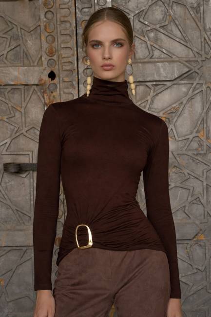 Fever - Gold toka detaylı boğazlı yaka bluz