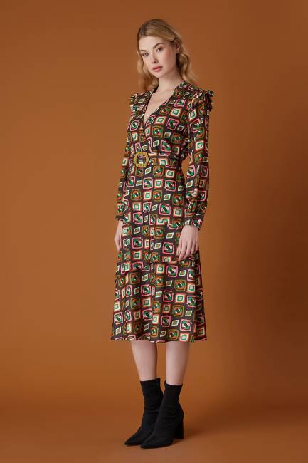 Grafik desenli elbise - Thumbnail