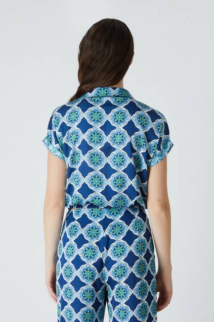 Grafik desenli floş gömlek - Thumbnail