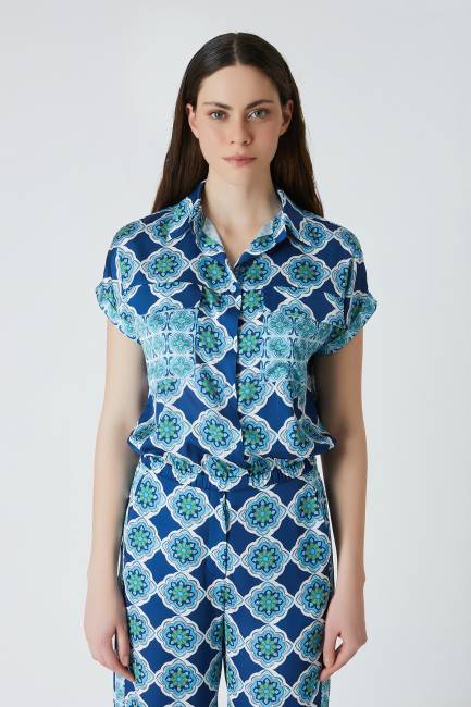 Grafik desenli floş gömlek - Thumbnail