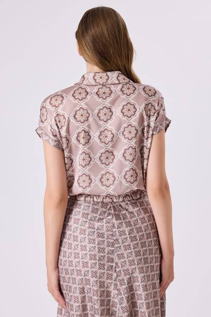 Grafik desenli floş gömlek - Thumbnail