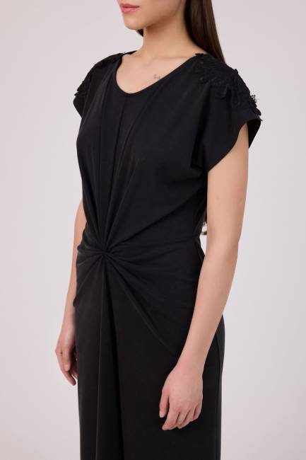 Güpür detaylı örme elbise - Thumbnail