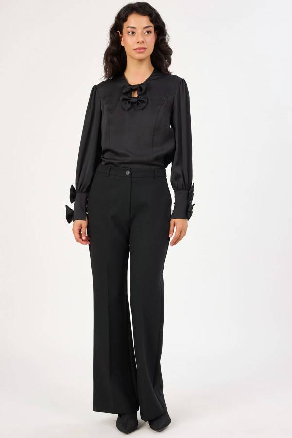 İspanyol paça likralı siyah pantolon