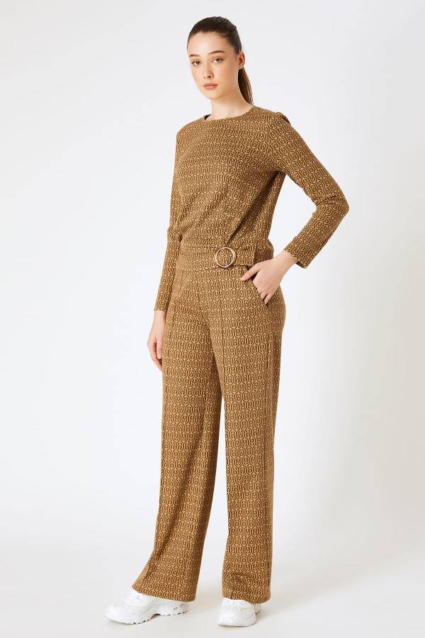 Jakar desenli örme pantolon