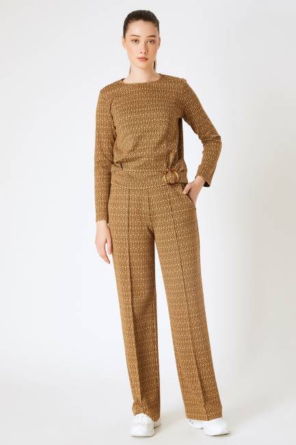 Jakar desenli örme pantolon - Thumbnail