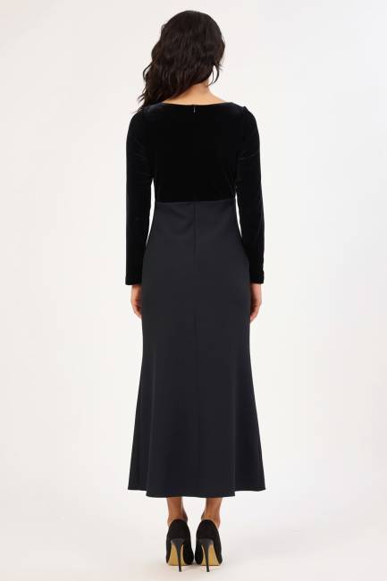 Kadife detaylı likralı elbise - Thumbnail