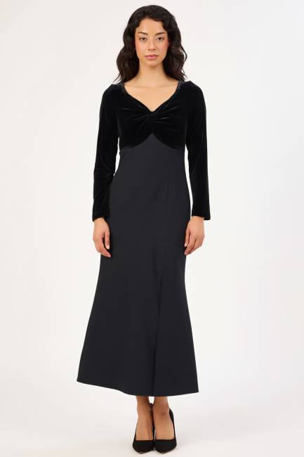 Kadife detaylı likralı elbise - Thumbnail