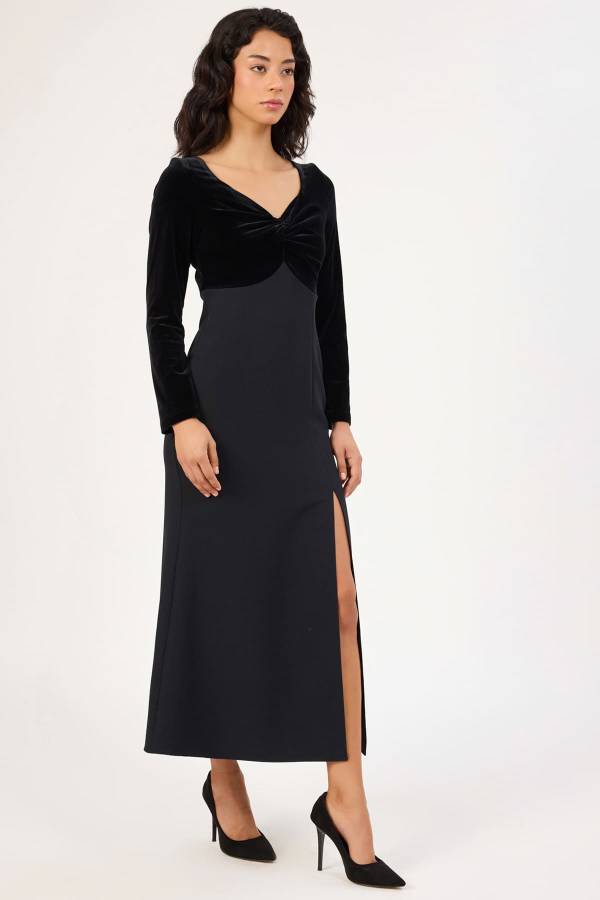 Fever - Kadife detaylı likralı elbise