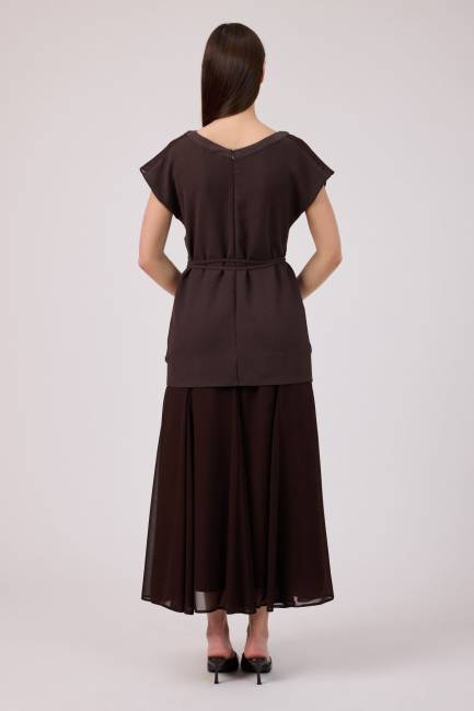 Katmanlı şifon geçişli elbise - Thumbnail