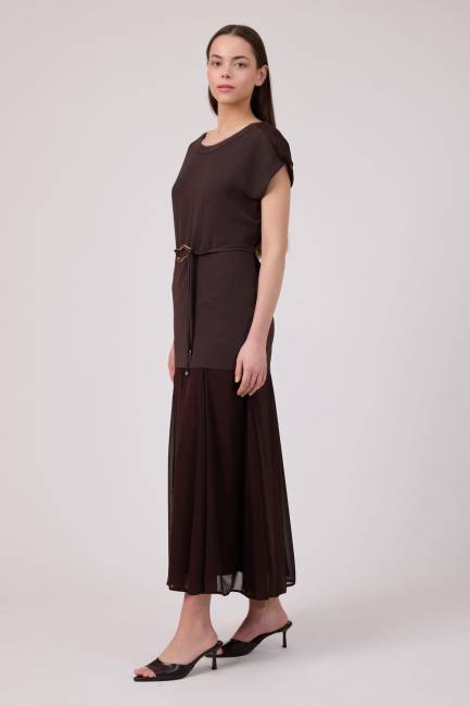 Katmanlı şifon geçişli elbise - Thumbnail