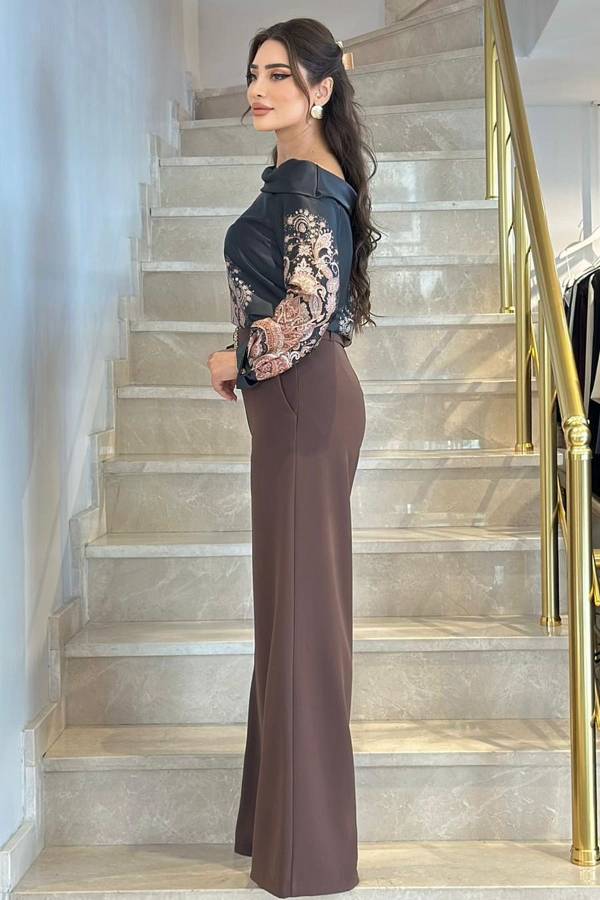 Fever - Kemer detaylı geniş paça siyah pantolon (1)