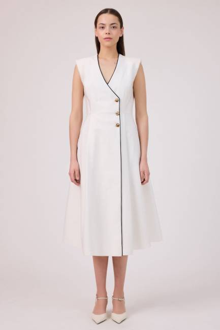 Kontrast biyeli anvelop elbise - Thumbnail