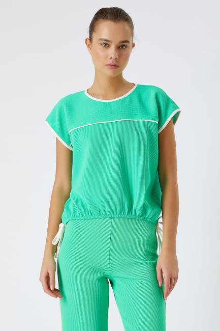 Kontrast biyeli örme bluz - Thumbnail