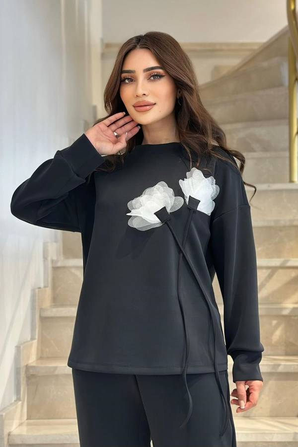 Fever - Kontrast çicek detaylı likralı bluz (1)