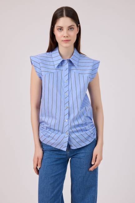 Fever - Kontrast çizgili poplin gömlek