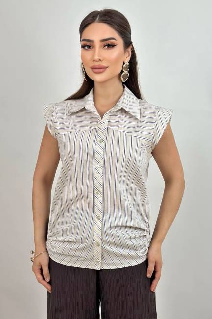 Fever - Kontrast çizgili poplin gömlek
