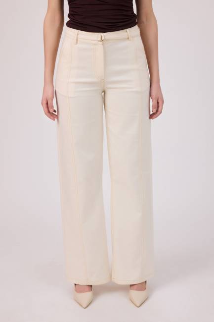 Fever - Kontrast dikişli naturel gabardin pantolon (1)