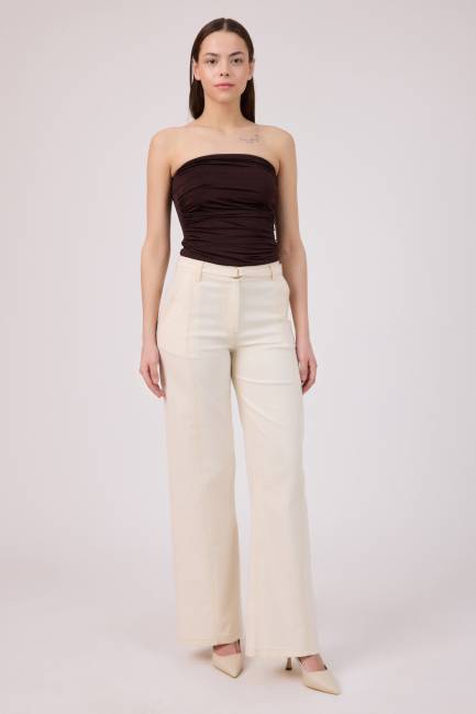 Fever - Kontrast dikişli naturel gabardin pantolon