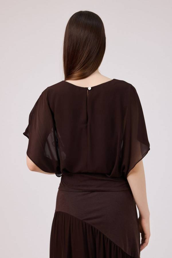 Kontrast nakışlı tencel bluz