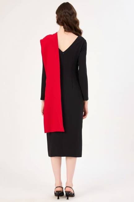 Kontrast şal detaylı elbise - Thumbnail