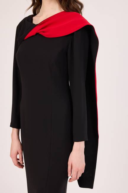 Kontrast şal detaylı elbise - Thumbnail
