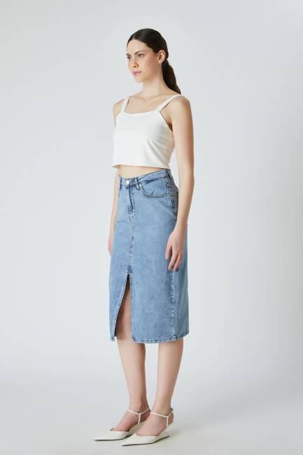 Fever - Kontrast taşlı jean etek (1)
