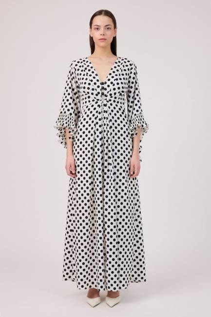 Krep puan midi elbise - Thumbnail