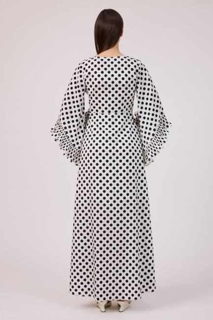 Krep puan midi elbise - Thumbnail