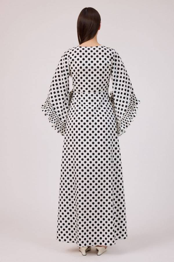 Krep puan midi elbise