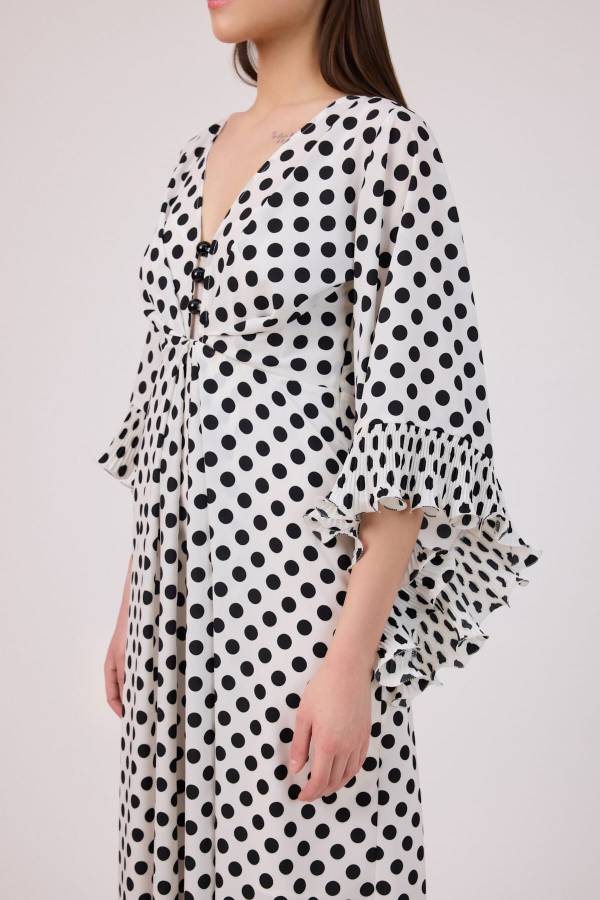 Krep puan midi elbise