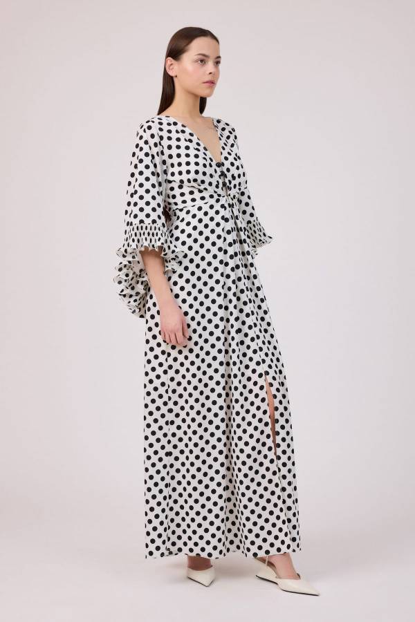 Krep puan midi elbise