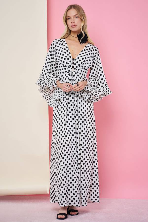 Fever - Krep puan midi elbise