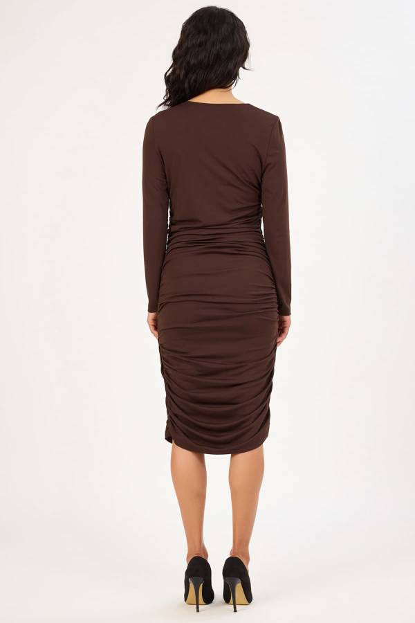 Kruvaze yakalı likralı örme elbise