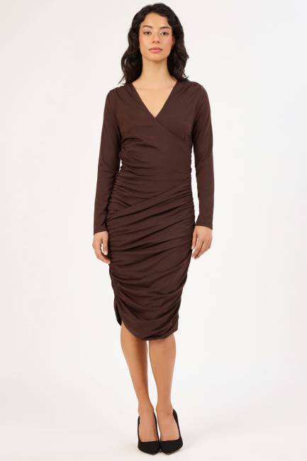 Fever - Kruvaze yakalı likralı örme elbise (1)