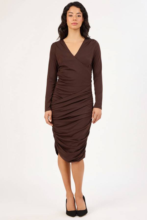 Fever - Kruvaze yakalı likralı örme elbise (1)