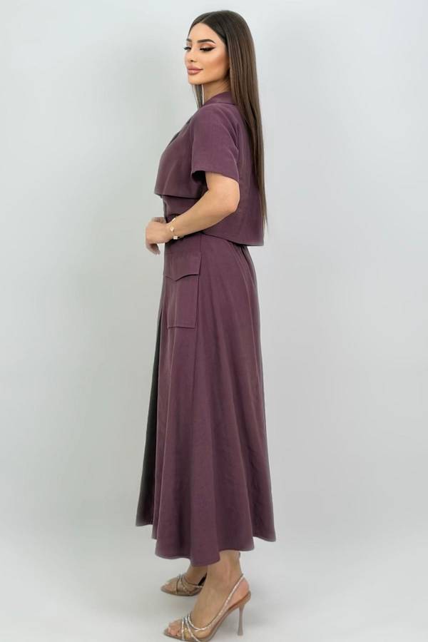 Kruvaze yakalı tencel elbise