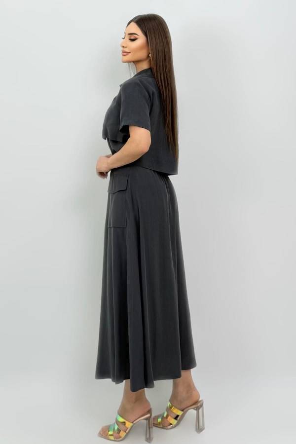 Kruvaze yakalı tencel elbise
