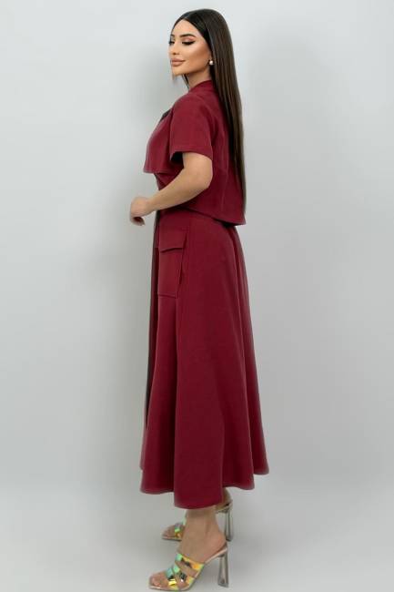 Kruvaze yakalı tencel elbise - Thumbnail