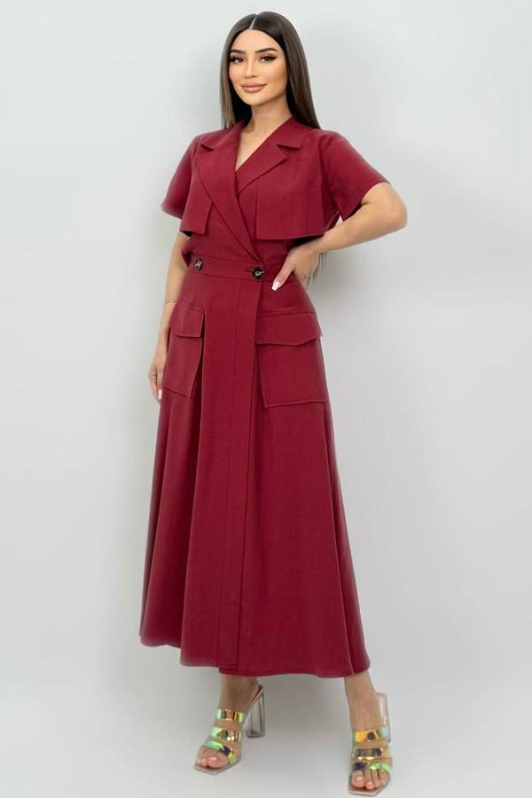 Kruvaze yakalı tencel elbise