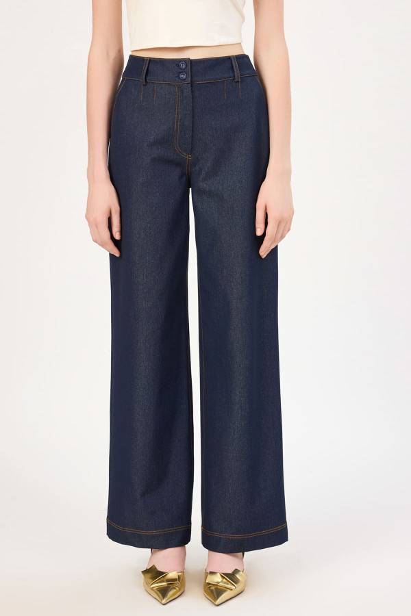 Likralı palazzo denim pantolon