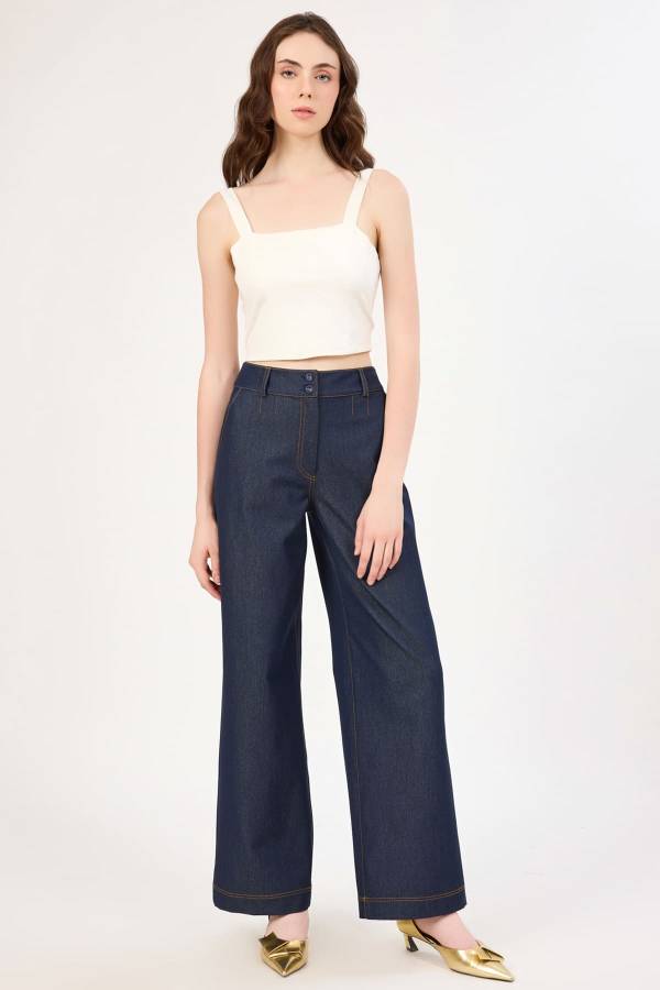 Likralı palazzo denim pantolon