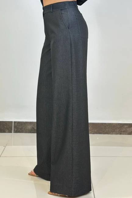 Likralı palazzo denim pantolon - Thumbnail