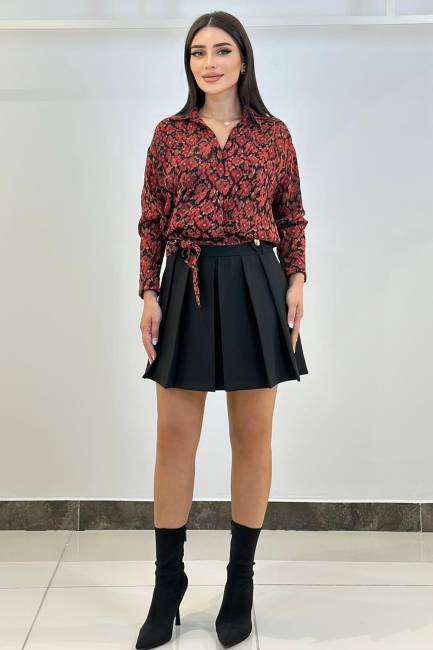 Fever - Likralı pileli şort etek