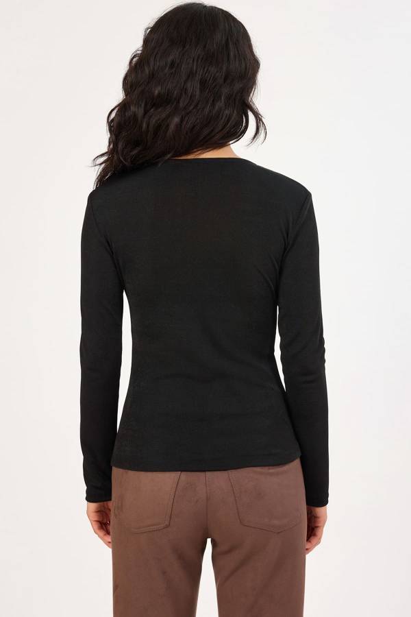 Likralı siyah asimetrik bluz Likralı siyah asimetrik bluz